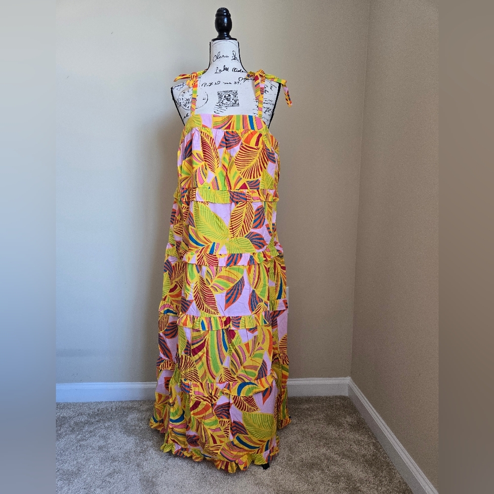 Flora Bea maxi dress cotton tiered multicolor summery womens L